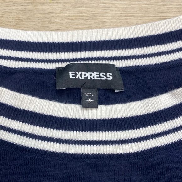Express Balloon Sleeve Sweater Navy White Nautical Preppy Boat Neck - Picture 8 of 11